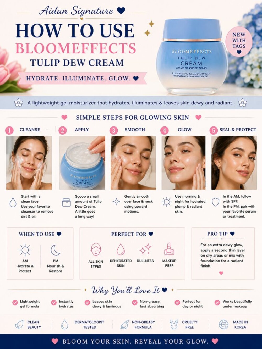 Bloomeffects Tulip Dew Cream Illuminating Gel Moisturizer 1.7 oz / 50 mL NWT - Picture 3 of 5